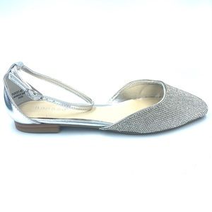 Bamboo Silver Sparkle Ankle Strap Square Toe Flats